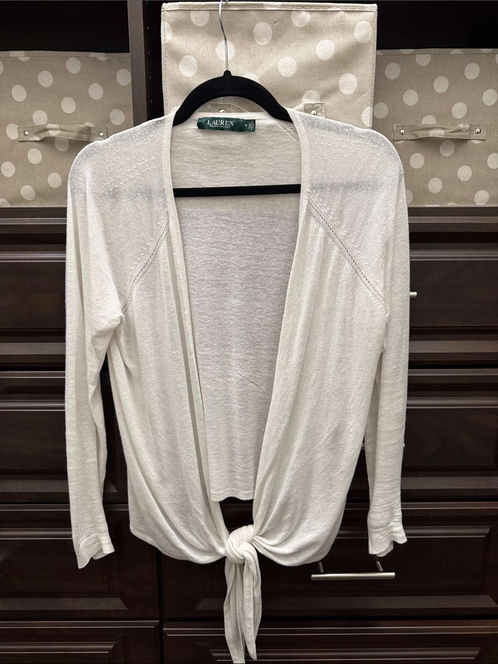 Lauren Ralph Lauren White Tie-Front Open Cardigan